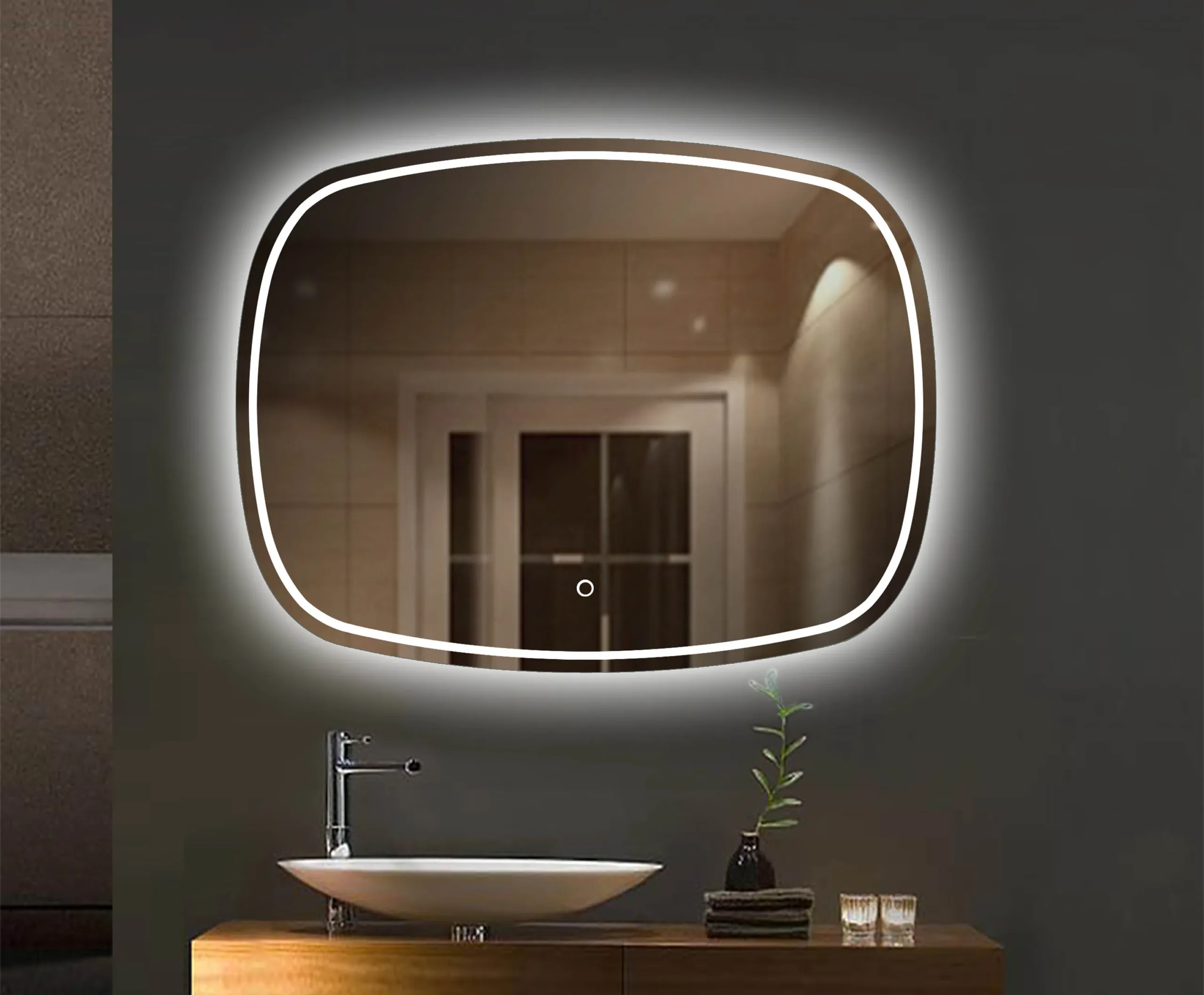 Oval LED Wall Mirror With Touch Sensor (3 Led Lights Integrated) thumbnail